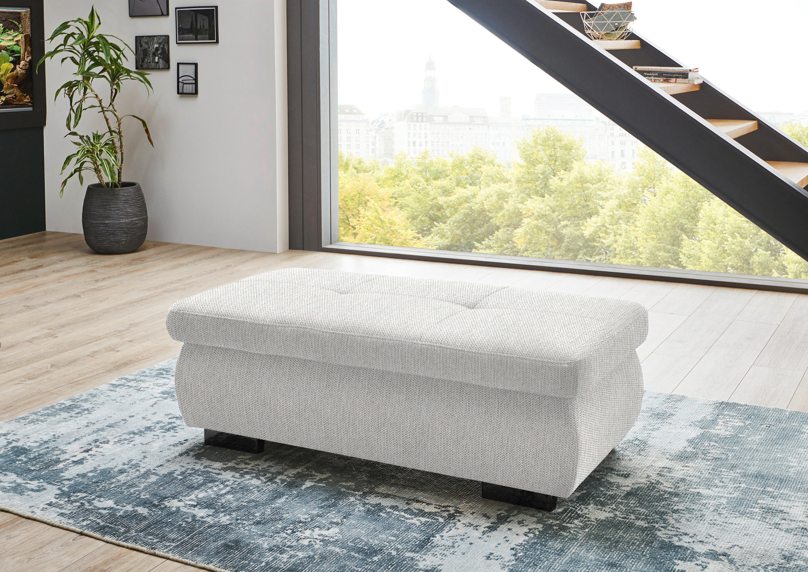 HOCKER in Textil Sandfarben  - Sandfarben/Schwarz, Design, Textil/Metall (138/44/67cm) - Beldomo Style