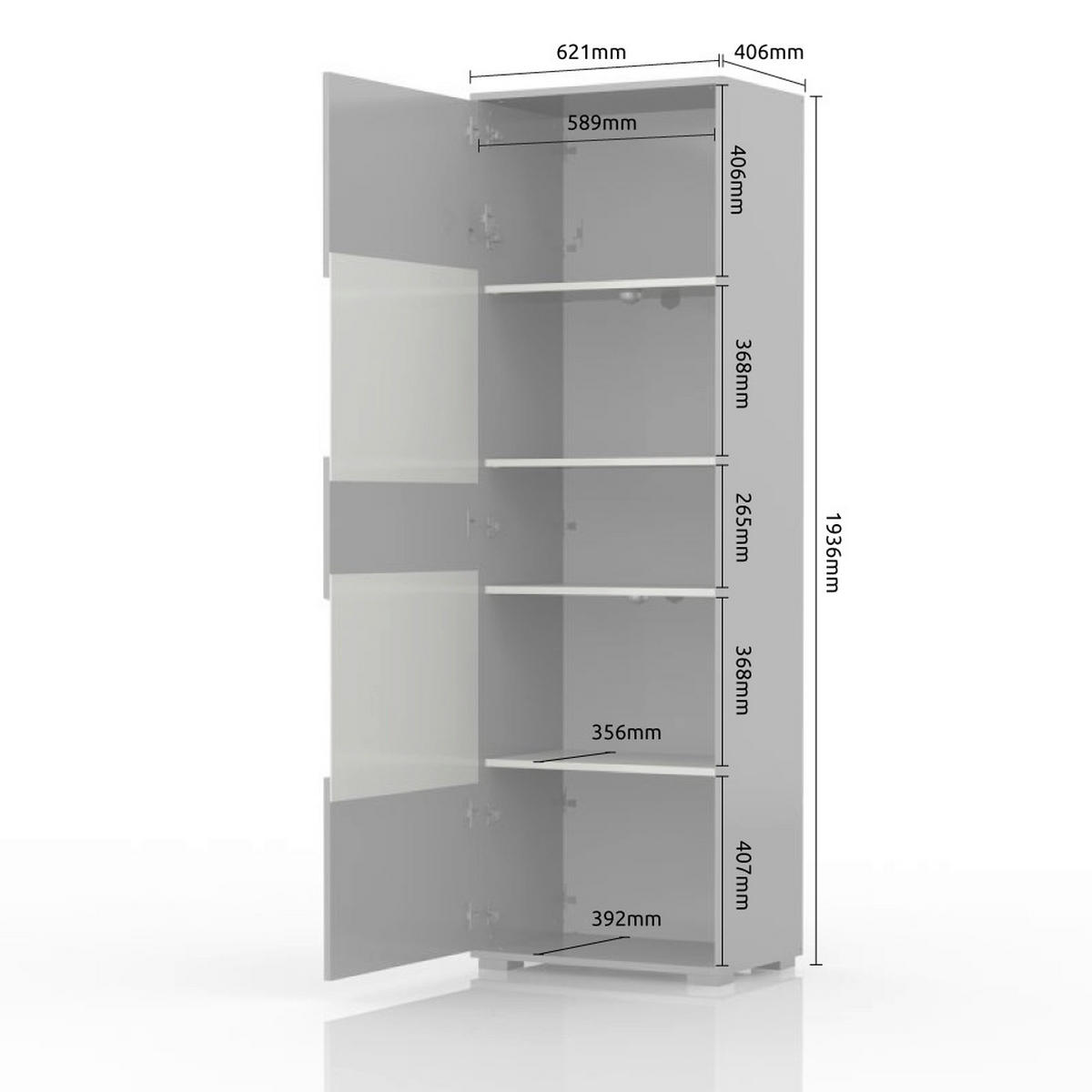 VITRINA boja hrasta, bela visoki sjaj   - siva/boja hrasta, Dizajnerski, staklo/pločasti materijal (62/194/41cm) - Hom`in