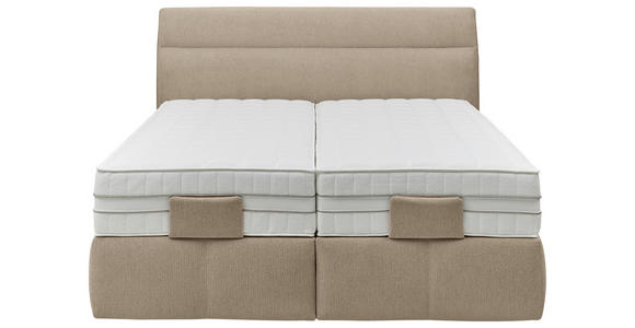 BOXSPRINGBETT 180/200 cm,  in Beige, Matratze, Topper, motorische Verstellbarkeit, Fernbedienung, unterschiedliche Matratzenhärtegrade je Bettseite, H2 + H3 = mittel + fest  - Beige/Schwarz, KONVENTIONELL, Kunststoff/Textil (180/200cm) - Voleo