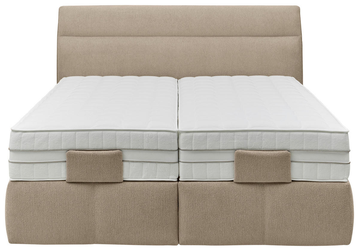 BOXSPRINGBETT 180/200 cm,  in Beige, Matratze, Topper, motorische Verstellbarkeit, Fernbedienung, unterschiedliche Matratzenhärtegrade je Bettseite, H2 + H3 = mittel + fest  - Beige/Schwarz, KONVENTIONELL, Kunststoff/Textil (180/200cm) - Voleo