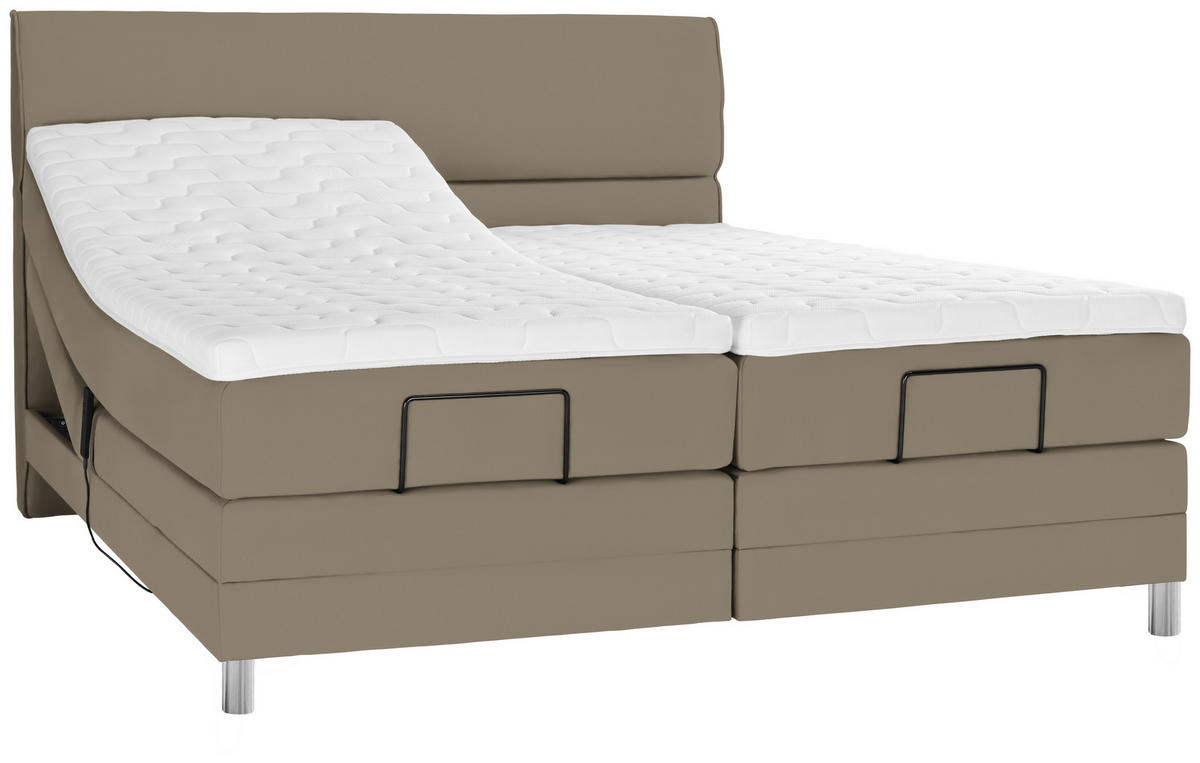 BOXSPRINGBETT 180/200 cm  in Graubraun  - Chromfarben/Graubraun, Konventionell, Kunststoff/Textil (180/200cm) - Voleo