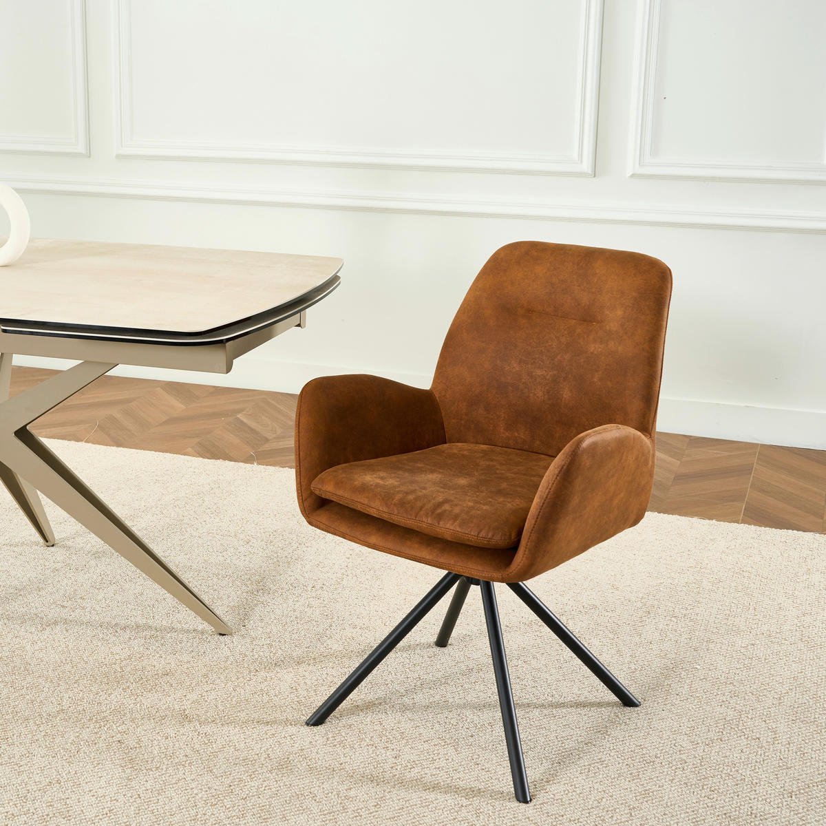 ARMLEHNSTUHL Eisen Webstoff  - Schwarz/Orange, Basics, Textil/Metall (60.5/88/62cm) - MID.YOU