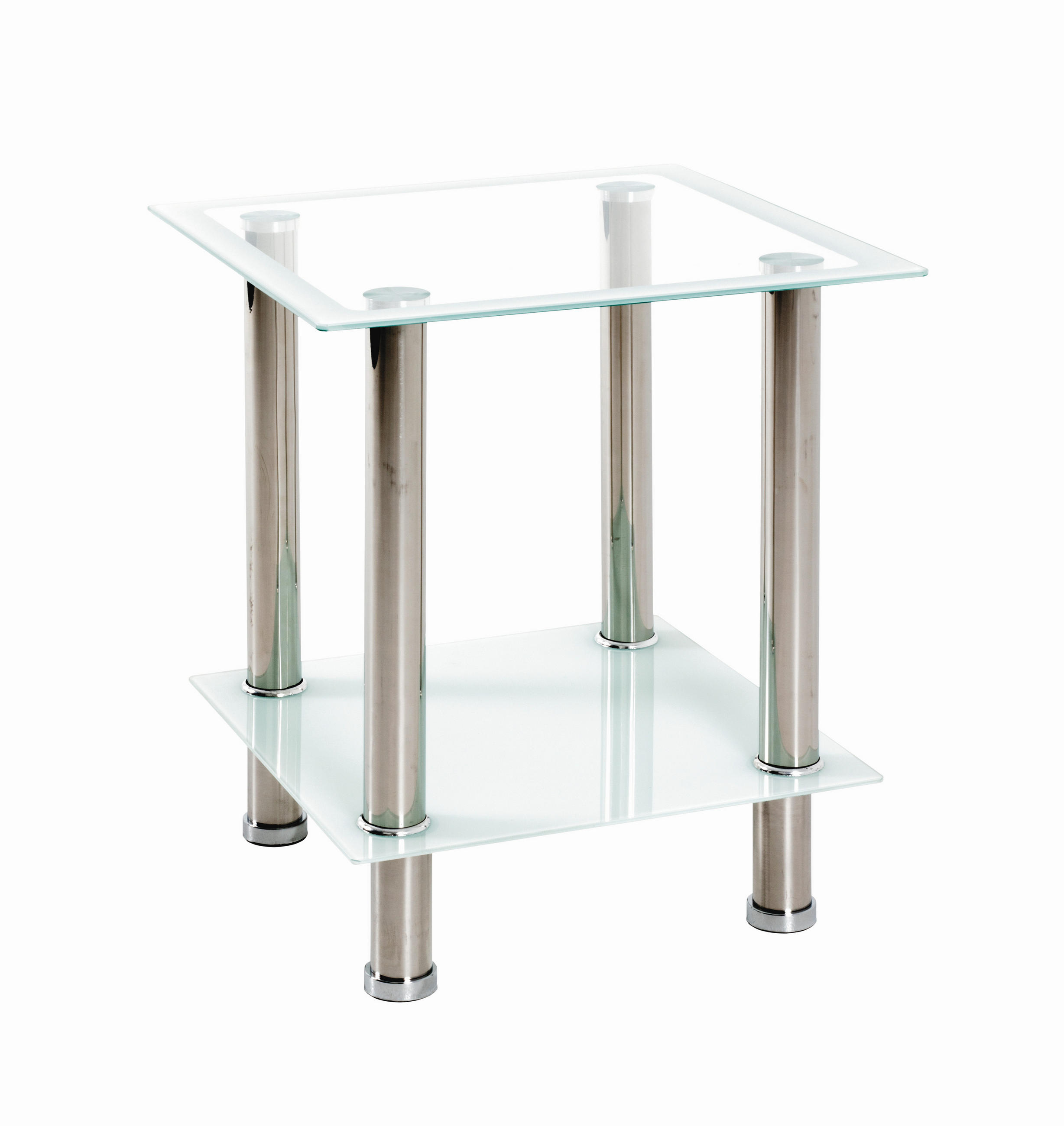 BEISTELLTISCH 40/40/46 cm Weiß, Edelstahlfarben quadratisch  - Edelstahlfarben/Weiß, KONVENTIONELL, Glas/Metall (40/40/46cm)