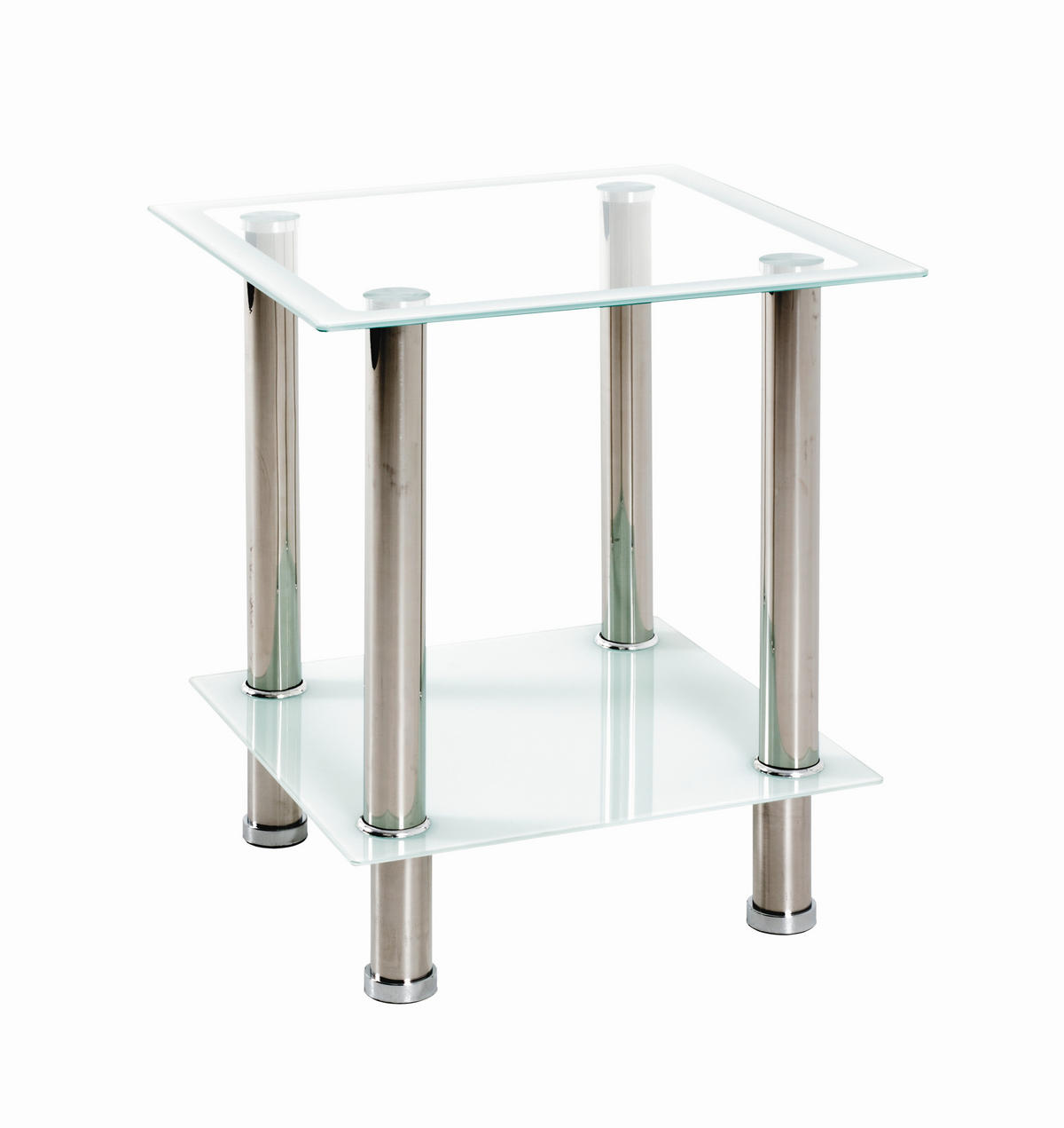 BEISTELLTISCH in Metall, Glas 40/40/46 cm  - Edelstahlfarben/Weiß, KONVENTIONELL, Glas/Metall (40/40/46cm)