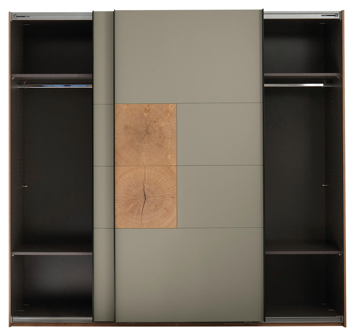 SCHWEBETÜRENSCHRANK  in Salbeigrün, Eiche Artisan  - Salbeigrün/Schwarz, KONVENTIONELL, Holzwerkstoff/Metall (240/225,5/63,7cm) - Xora