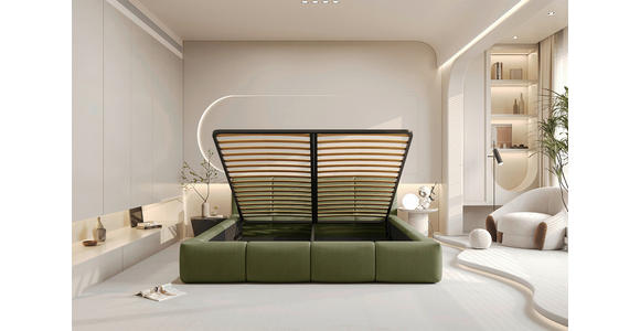 POLSTERBETT 180/200 cm,  in Grün, Lattenrost, Bettkasten,  - Schwarz/Grün, Design, Holz/Textil (180/200cm) - Xora