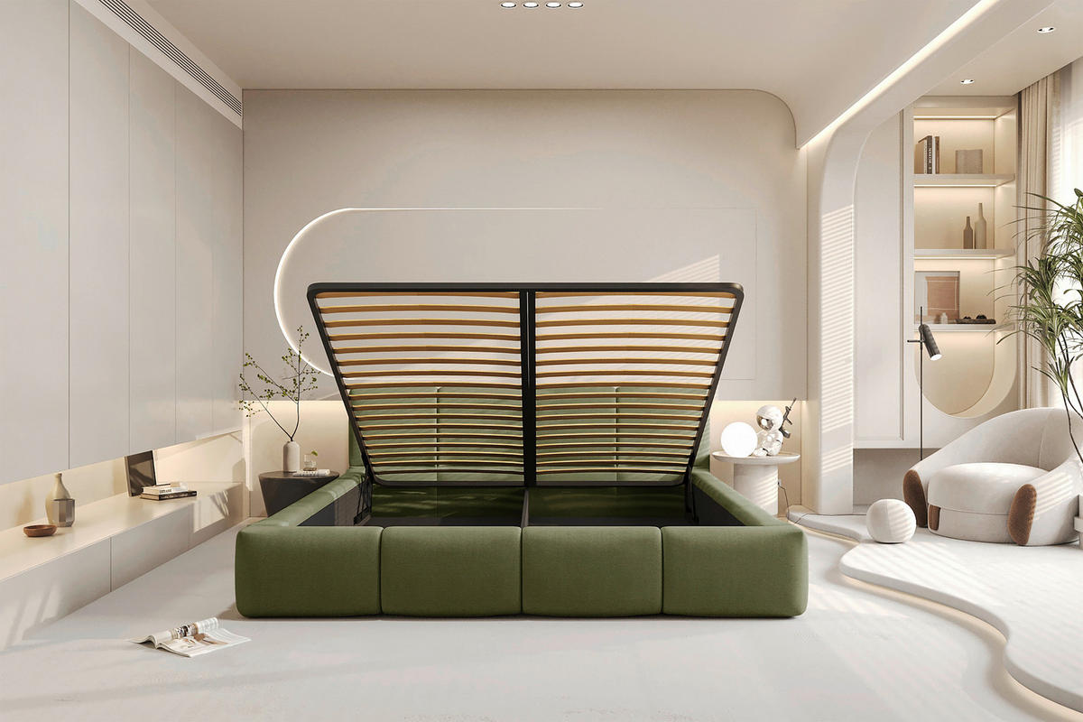 POLSTERBETT 180/200 cm,  in Grün, Lattenrost, Bettkasten,  - Schwarz/Grün, Design, Holz/Textil (180/200cm) - Xora