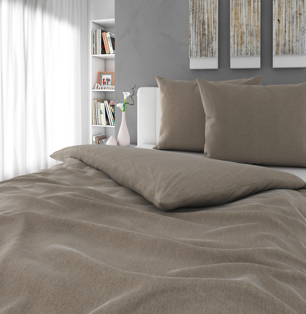 POSTELJNINA STONE WASH 200/200 cm saten rjavosiva  - rjavosiva, Konvencionalno, tekstil (200/200cm) - Novel