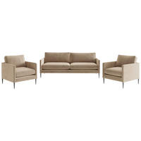 SITZGARNITUR in Flachgewebe Hellbraun  - Hellbraun/Edelstahlfarben, Design, Textil/Metall (210/80/84cm) - Livetastic