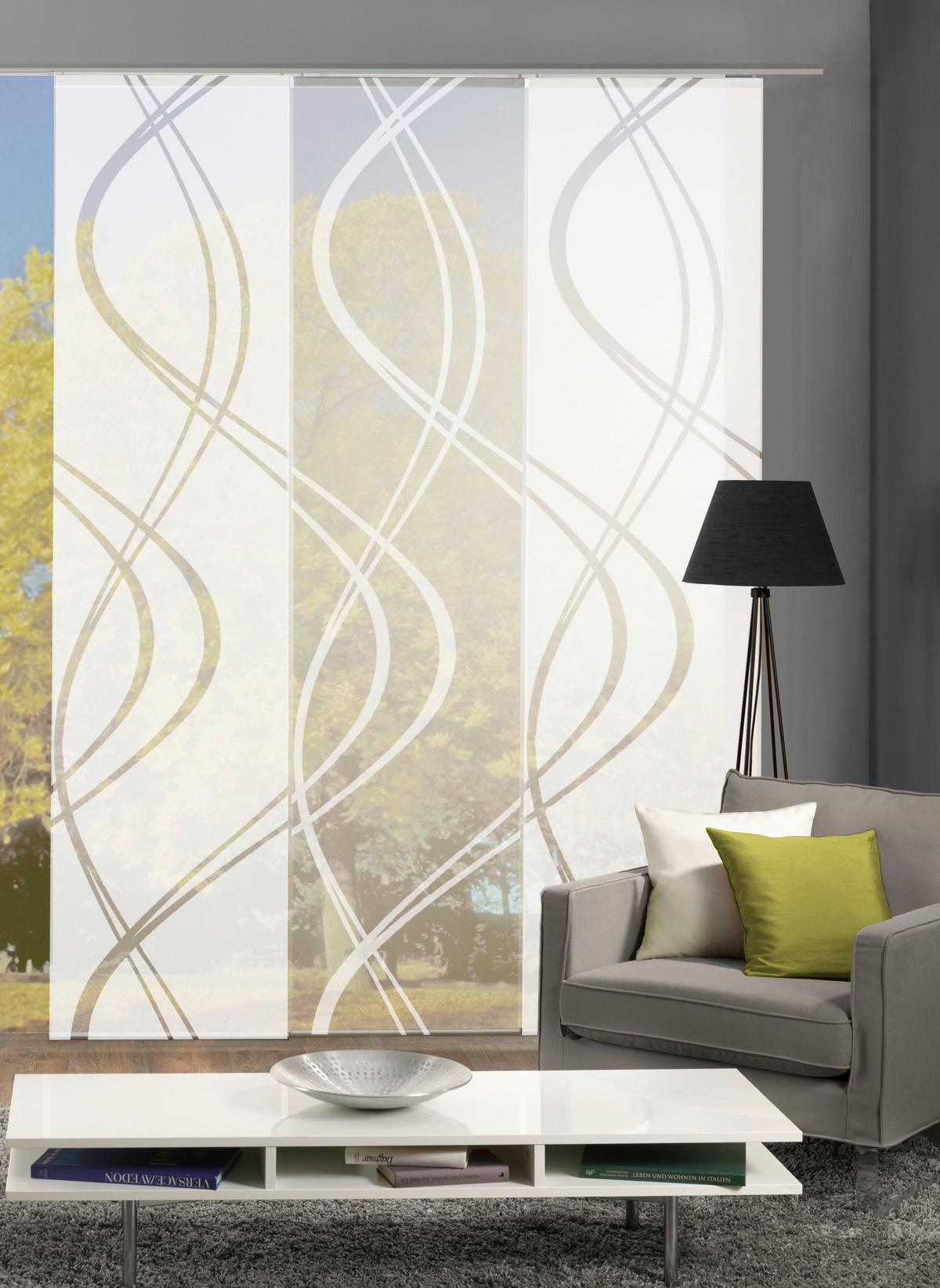 FLÄCHENVORHANG TIBERIO, 3-TLG. in Weiß halbtransparent  - Weiß, MODERN, Textil (60/245cm)