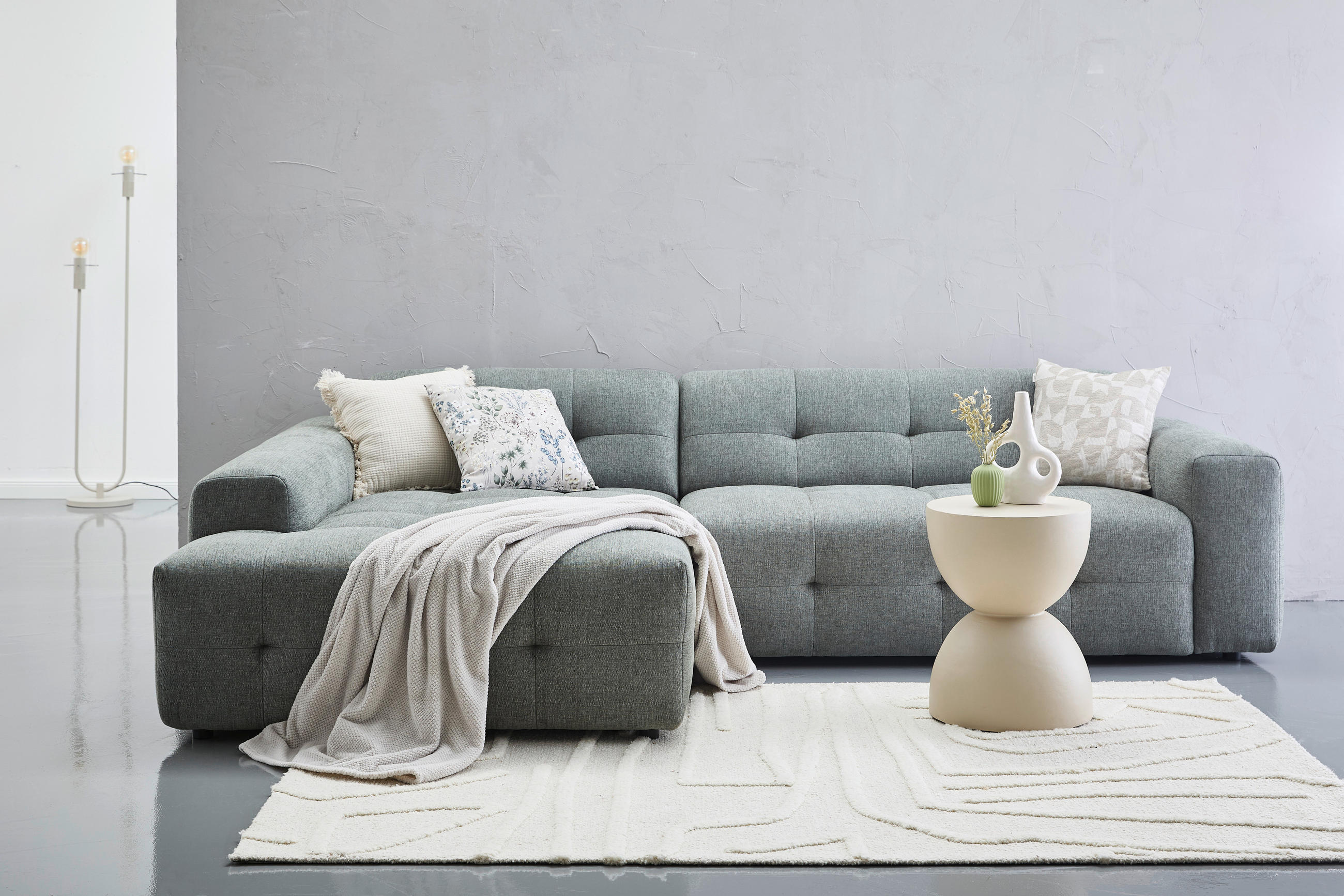 Thumbnail - Carryhome Ecksofa, Pastellgrün, Textil, 3-Sitzer, Ottomane links, L-Form, 292x189 cm, seitenverkehrt erhältlich, Rücken ...