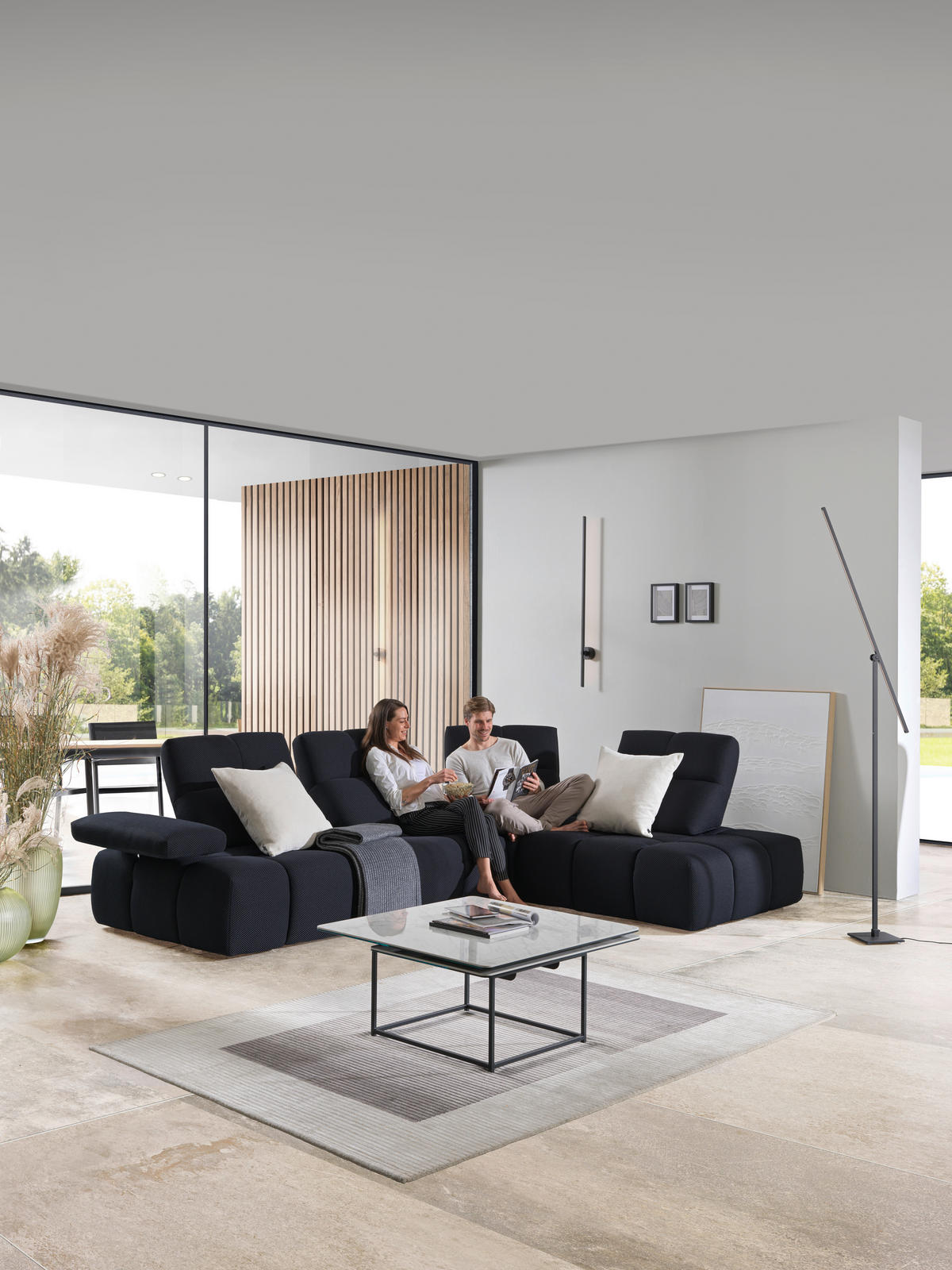ECKSOFA in Struktur Schwarz  - Schwarz, Design, Kunststoff/Textil (313/233cm) - Emilio Belluti