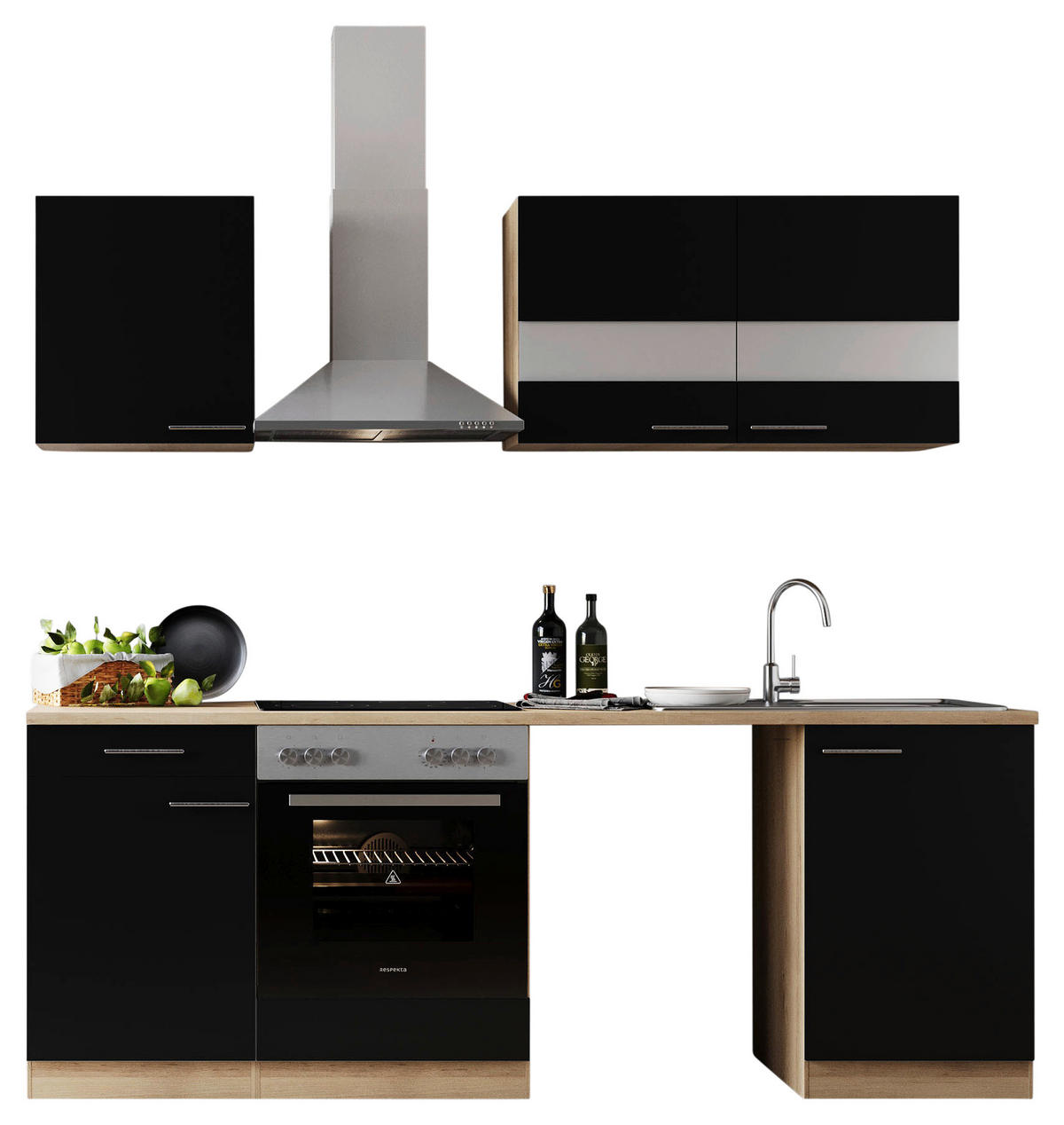 MODULKÖK 220 cm   i svart  - stålfärgad/svart, Basics, metall/trämaterial (220cm) - Respekta