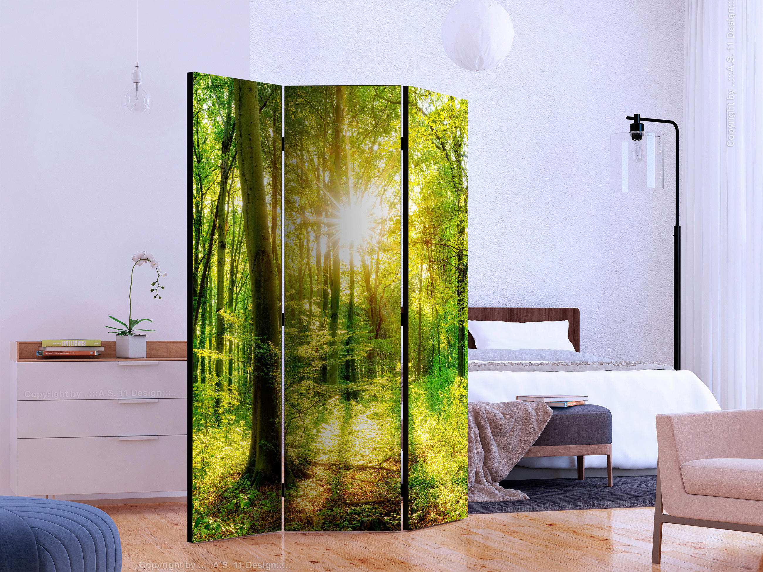 SKÄRMVÄGG  i trä, textil  gul, grön  - grön/gul, Basics, trä/textil (135/172/3cm) - artgeist
