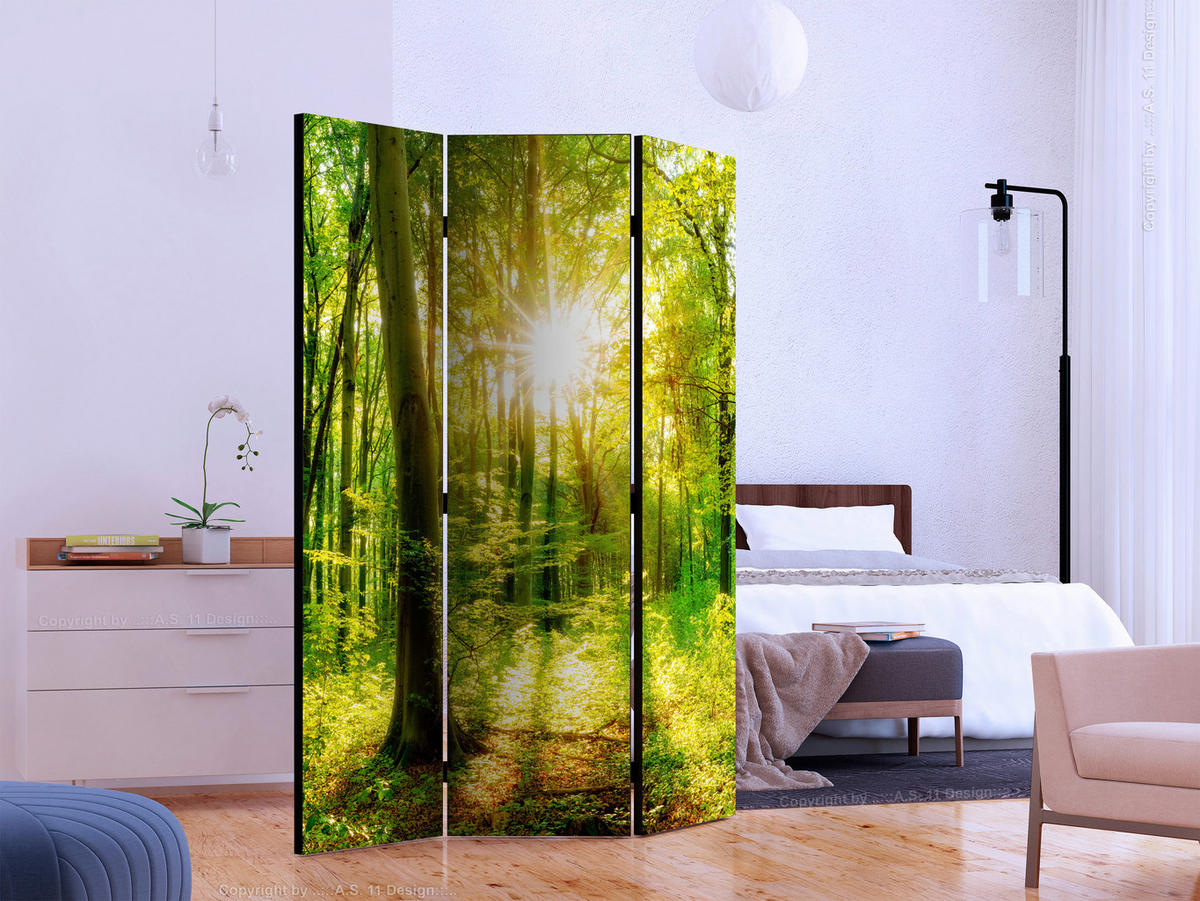 SKÄRMVÄGG  i trä, textil  gul, grön  - grön/gul, Basics, trä/textil (135/172/3cm) - artgeist