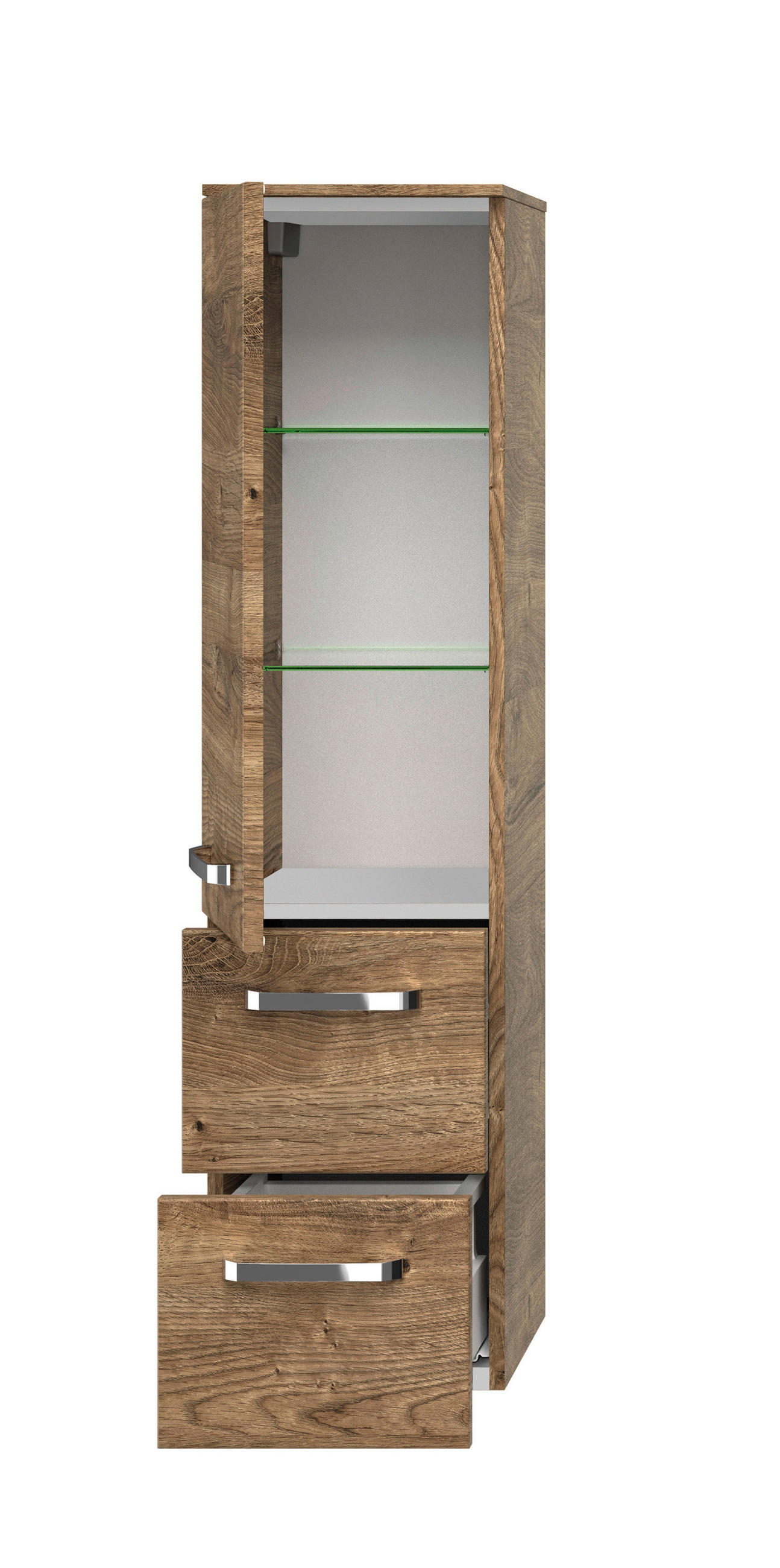 MIDISZEKRÉNY 30/121/33 cm  - króm/tölgyfa, Basics, faalapú anyag/Üveg (30/121/33cm) - Sadena