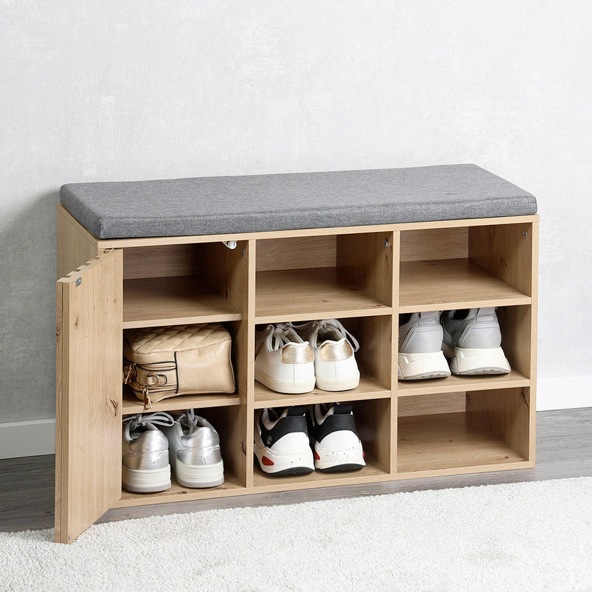 SCHUHSCHRANK  in 76/48/29.5 cm  - Eichefarben/Schwarz, Design, Holzwerkstoff/Textil (76/48/29.5cm) - Kesper