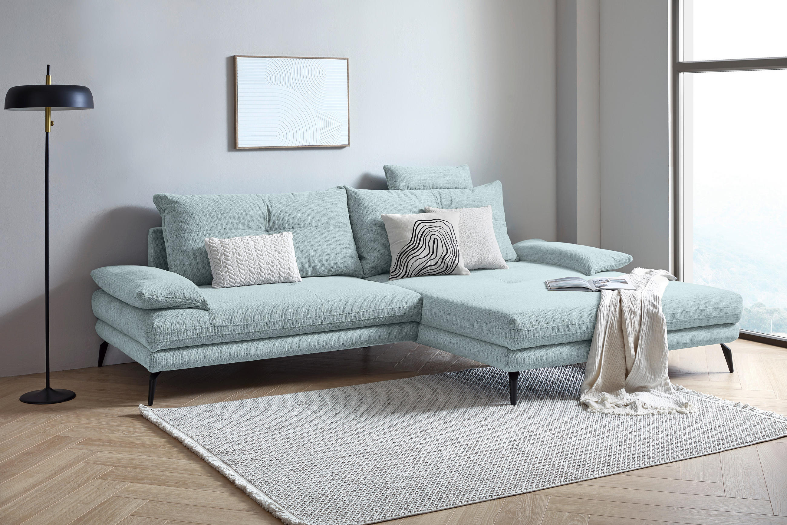 HÖRNSOFFA i flatväv ljusblå  - ljusblå/svart, Klassisk, metall/textil (294/176cm) - MID.YOU
