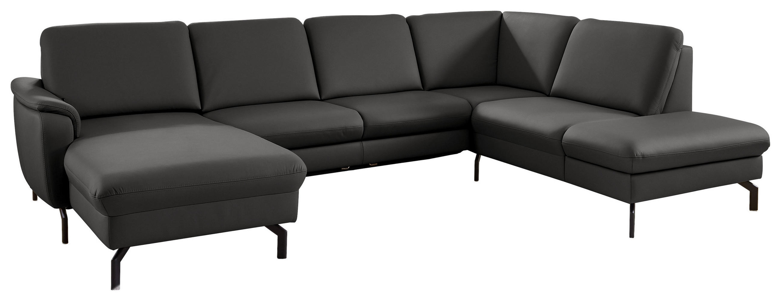 WOHNLANDSCHAFT Beldomo premium in Echtleder Dunkelgrau  - Dunkelgrau/Schwarz, KONVENTIONELL, Leder/Metall (168/306/224cm) - Beldomo Premium