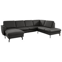 WOHNLANDSCHAFT Beldomo premium in Echtleder Dunkelgrau  - Dunkelgrau/Schwarz, KONVENTIONELL, Leder/Metall (168/306/224cm) - Beldomo Premium