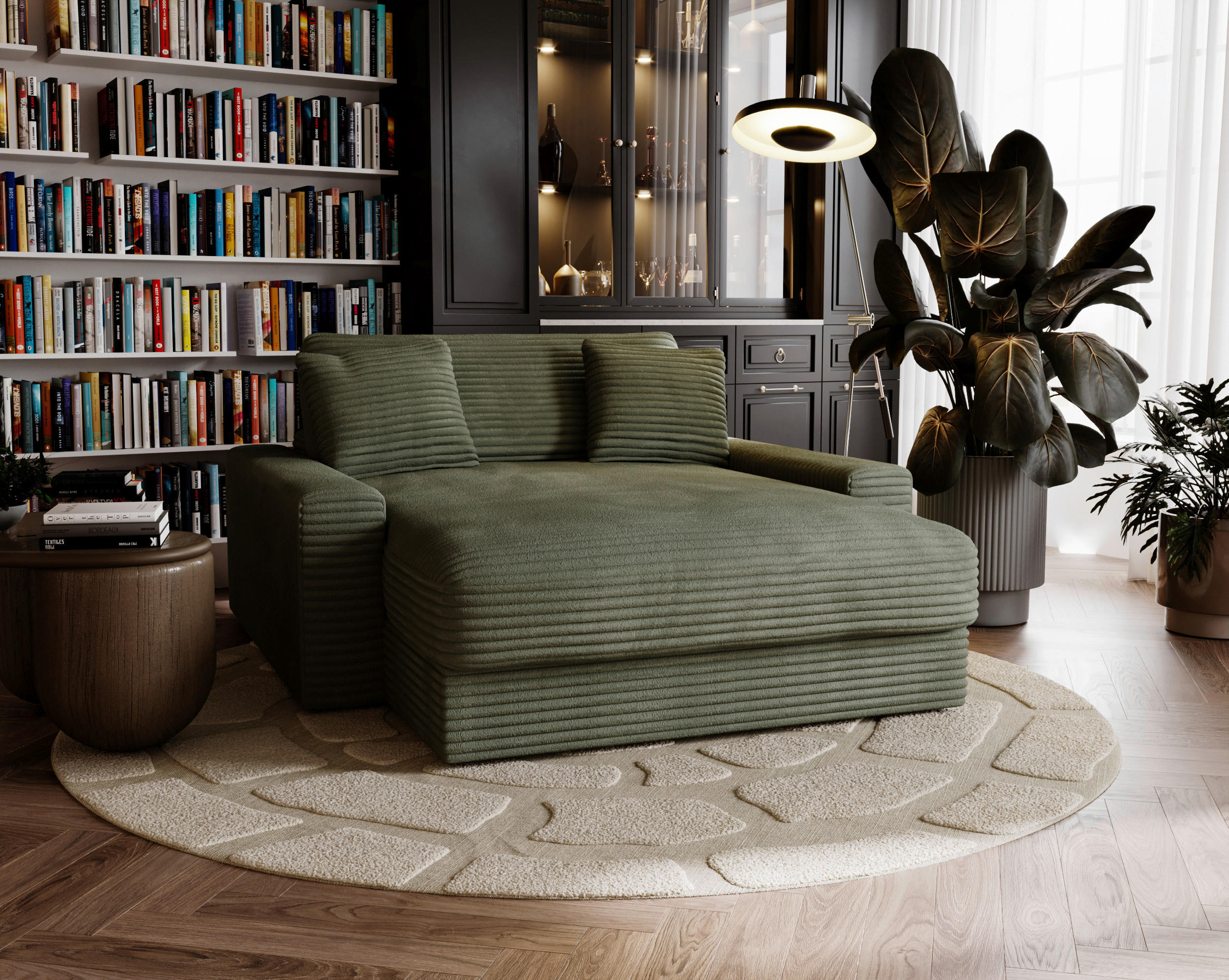 XXL-SESSEL Cord Olivgrün    - Schwarz/Olivgrün, MODERN, Kunststoff/Textil (160/87/190cm) - Carryhome