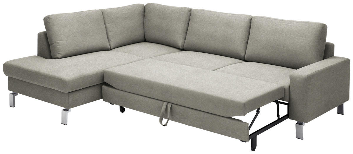 ECKSOFA in Flachgewebe Graubraun  - Chromfarben/Graubraun, Design, Textil/Metall (200/276cm) - Hom`in