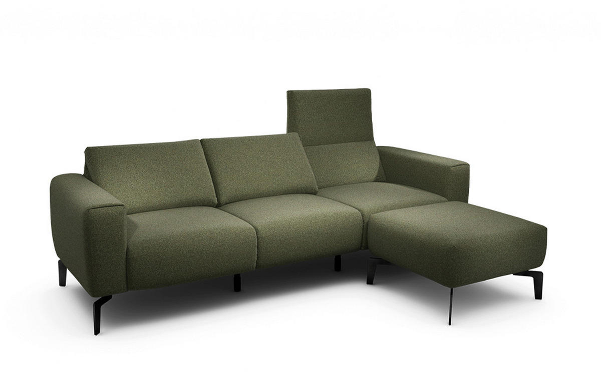 Dreisitzer inkl. Hocker Chenille Waldgrün  - Waldgrün/Schwarz, Design, Textil/Metall (250/86/86-94cm) - SENSOO
