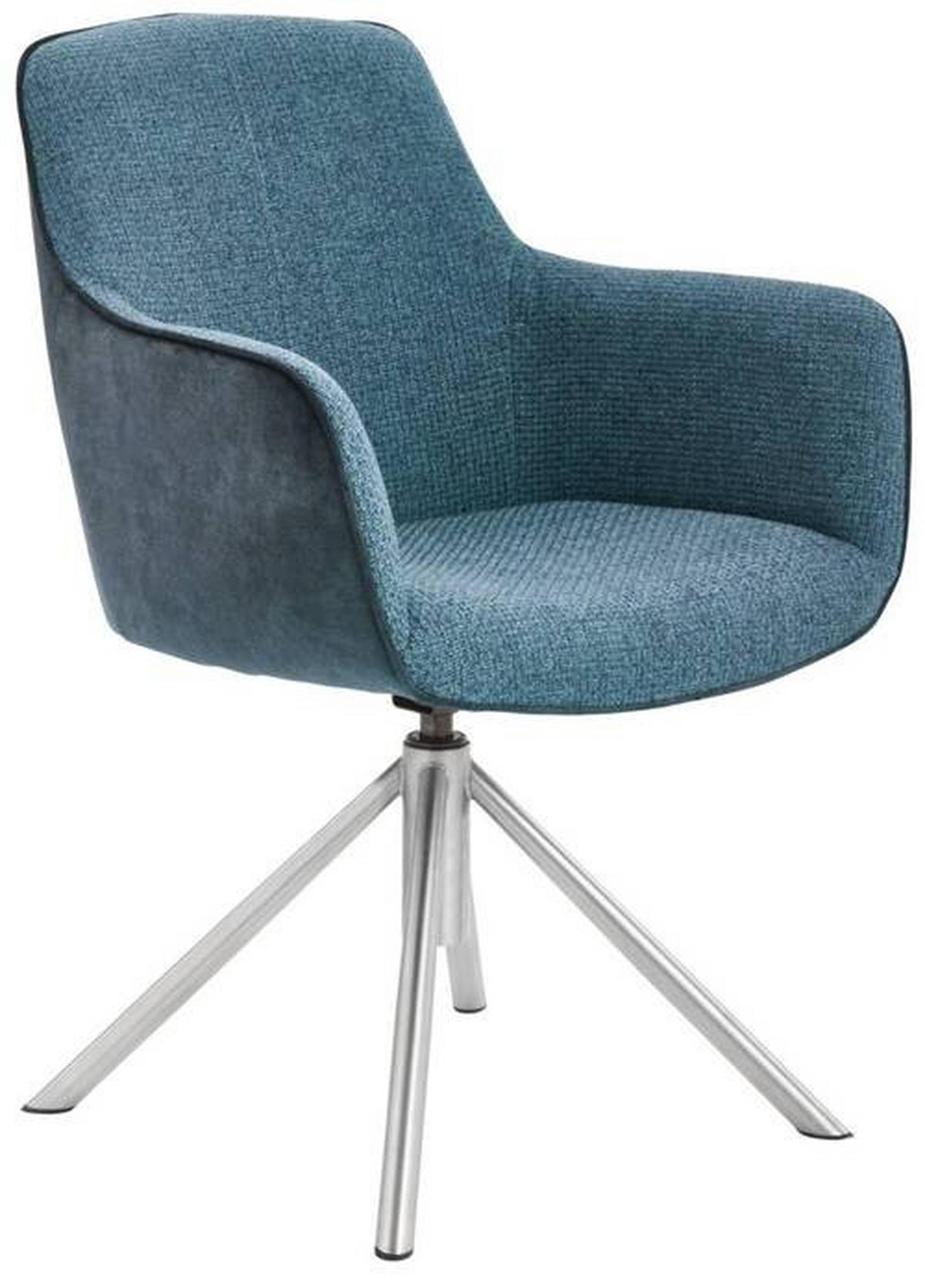 ARMLEHNSTUHL drehbar  in Edelstahl Flachgewebe  - Edelstahlfarben/Petrol, Design, Textil/Metall (60/88/64cm) - Novel