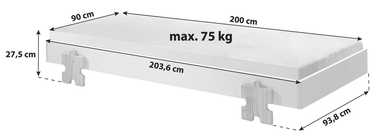 KINDER-/JUNIORBETT - Weiß/Kieferfarben, MODERN, Holz/Holzwerkstoff (90/200cm) - MID.YOU