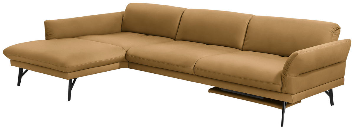 ECKSOFA in Echtleder Currygelb  173/308 cm  - Currygelb/Anthrazit, Design, Leder/Metall (173/308cm) - Joop!