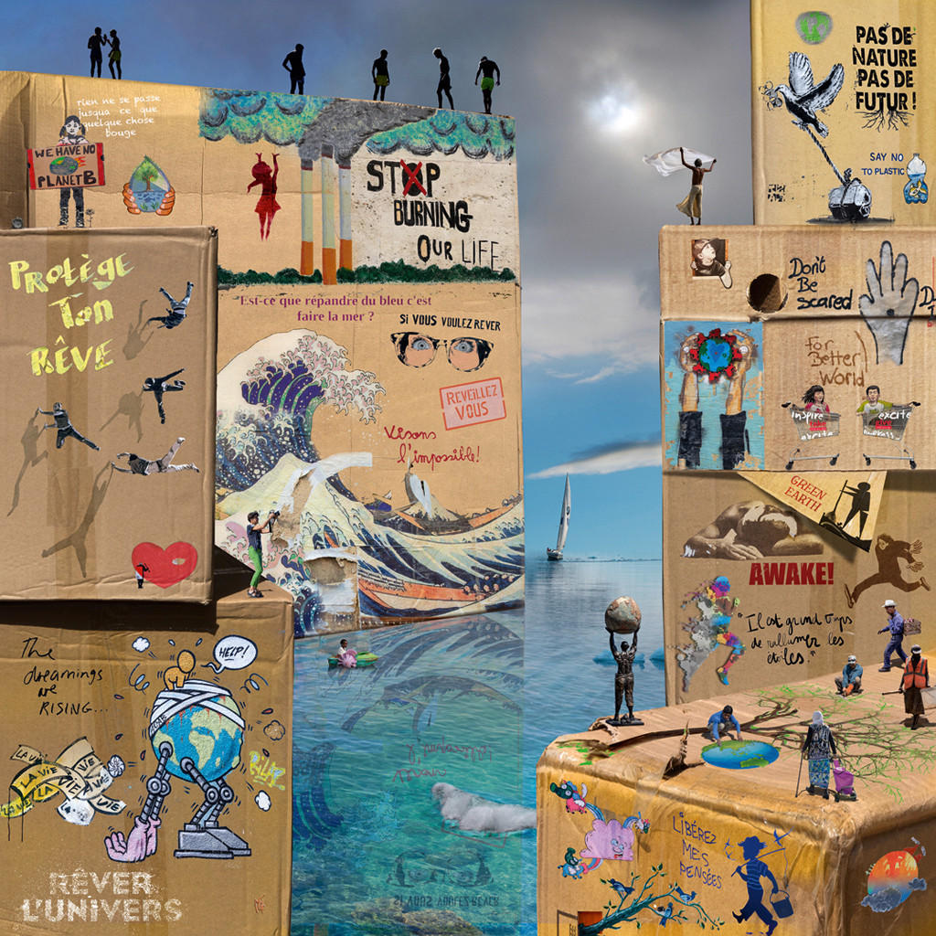 KUNSTDRUCK 14/14 cm - Sandfarben/Blau, Basics, Papier (14/14cm) - Monee