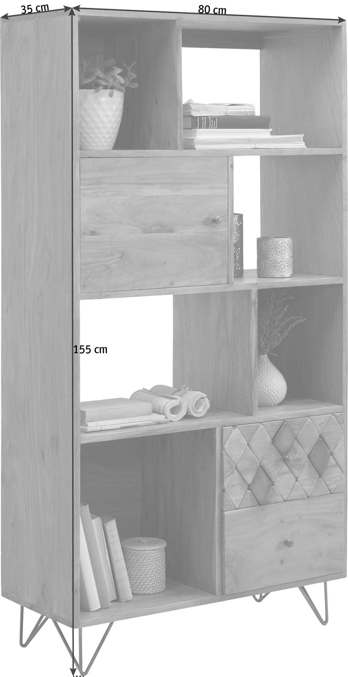 HYLLA i 80/155/35 cm akaciefärgad, bronsfärgad  - bronsfärgad/mässingsfärgad, Trend, metall/trämaterial (80/155/35cm) - Ambia Home