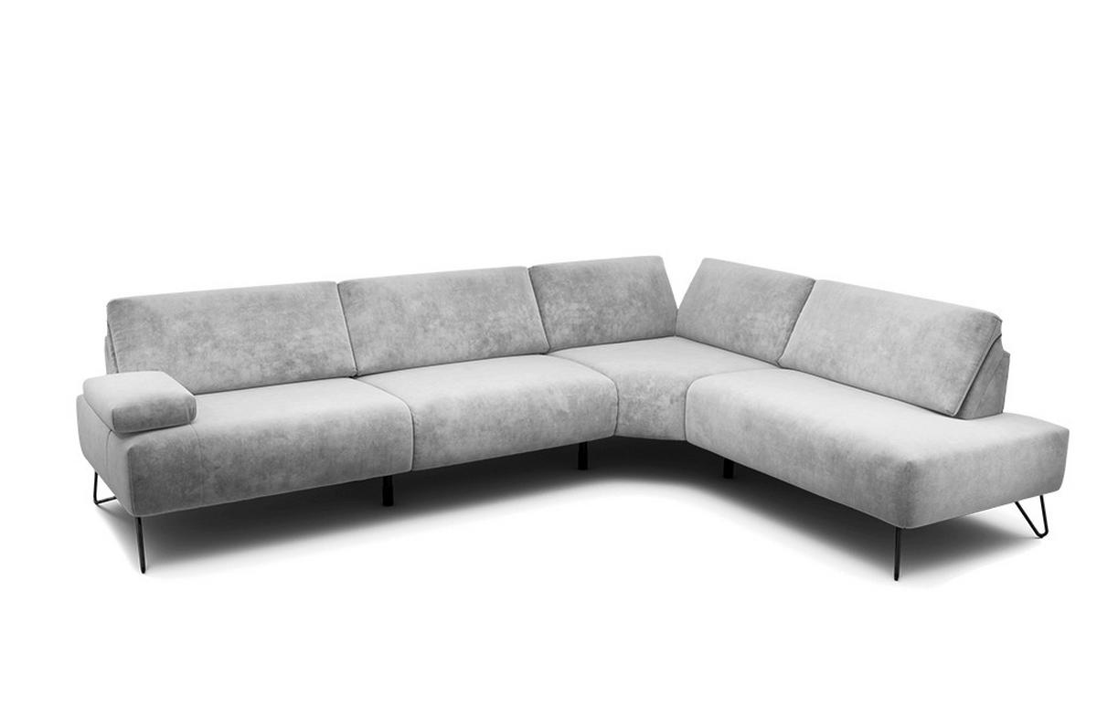 ECKSOFA Cosy Hellgrau Samt  - Hellgrau/Schwarz, Design, Textil/Metall (288-303/213cm) - SENSOO