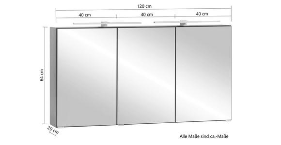 SPIEGELSCHRANK 120/64/20 cm  - Eiche Wotan/Alufarben, Natur, Glas/Holzwerkstoff (120/64/20cm) - Xora
