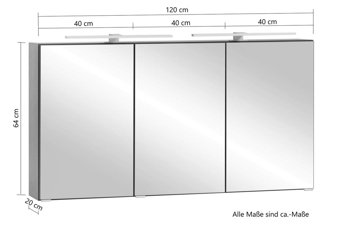 SPIEGELSCHRANK 120/64/20 cm  - Graphitfarben, Natur, Holzwerkstoff (120/64/20cm) - Xora