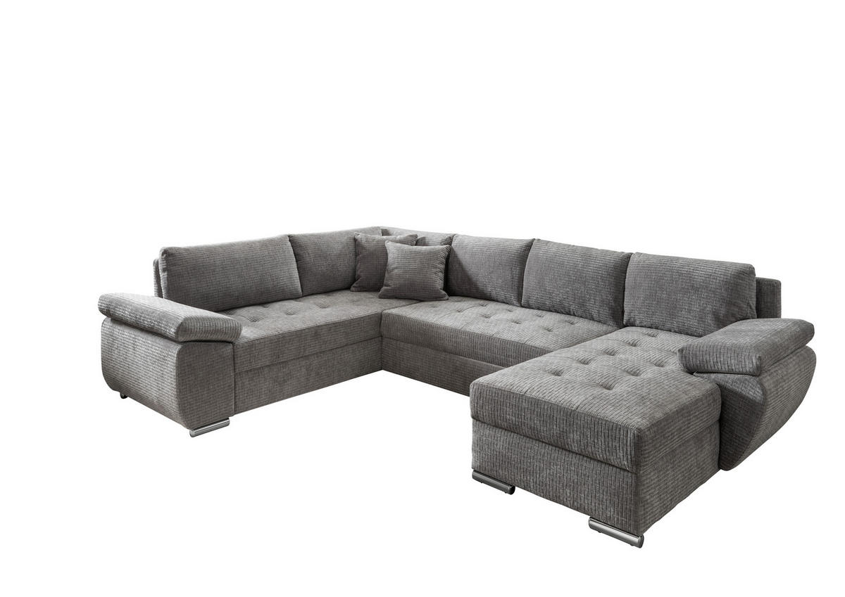 Wohnlandschaft in Mikrofaser Grau  - Chromfarben/Grau, KONVENTIONELL, Textil (219/305/157cm) - Livetastic