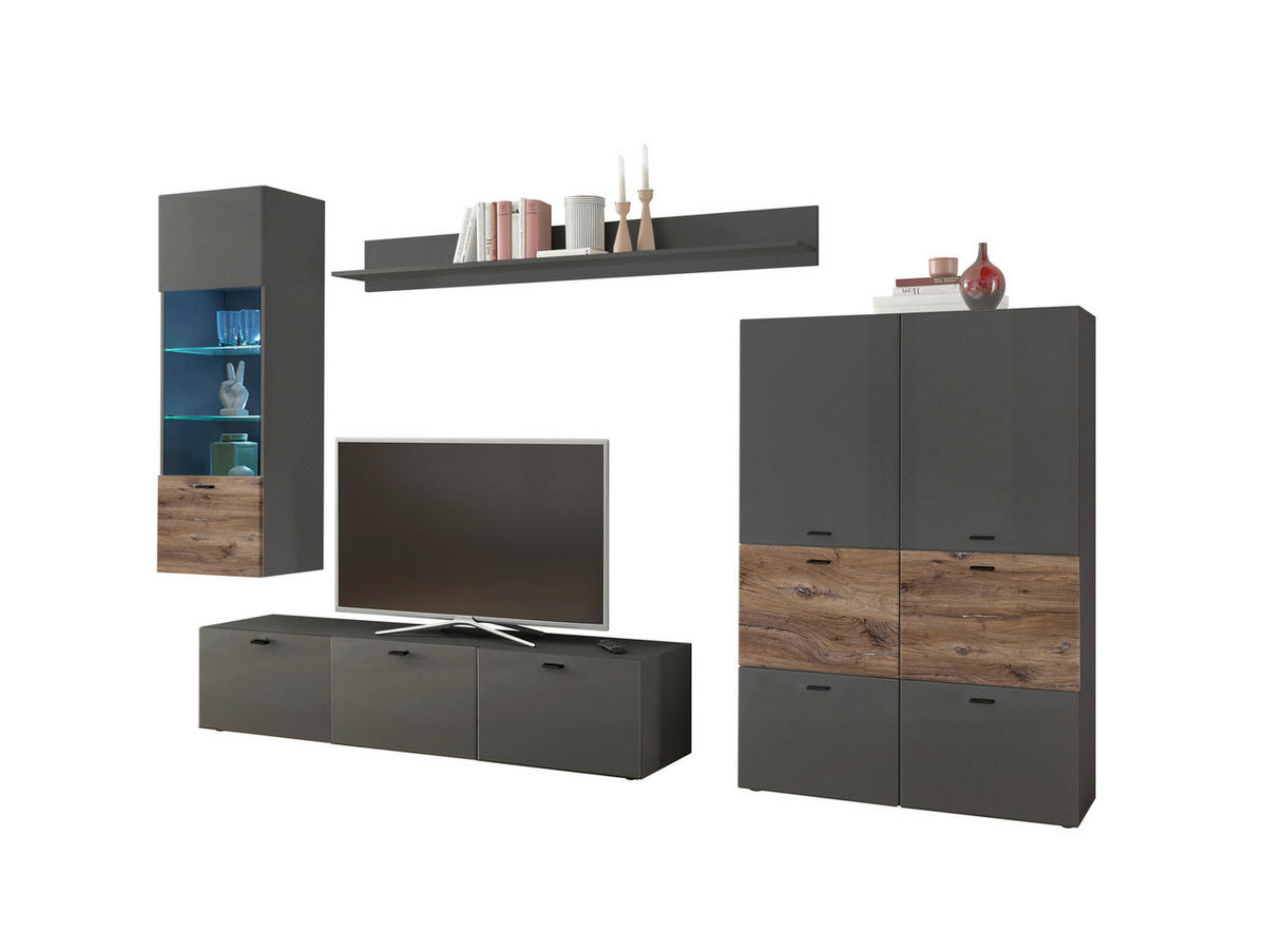 DNEVNI REGAL,  rjava, siva  - siva/črna, Design, umetna masa/steklo (310/195/40cm) - Carryhome