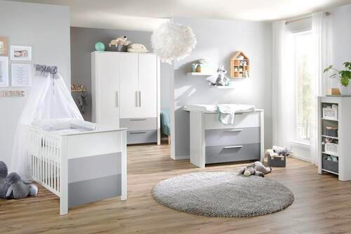 BABYKLEIDERSCHRANK Amy Grau, Weiß, Hellgrau  - Dunkelgrau/Silberfarben, Trend, Holzwerkstoff/Metall (137/200/53cm) - My Baby Lou