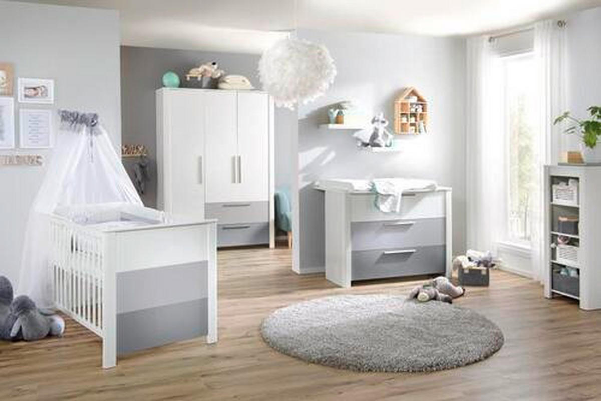 BABYKLEIDERSCHRANK Amy Grau, Weiß, Hellgrau  - Dunkelgrau/Silberfarben, Trend, Holzwerkstoff/Metall (137/200/53cm) - My Baby Lou
