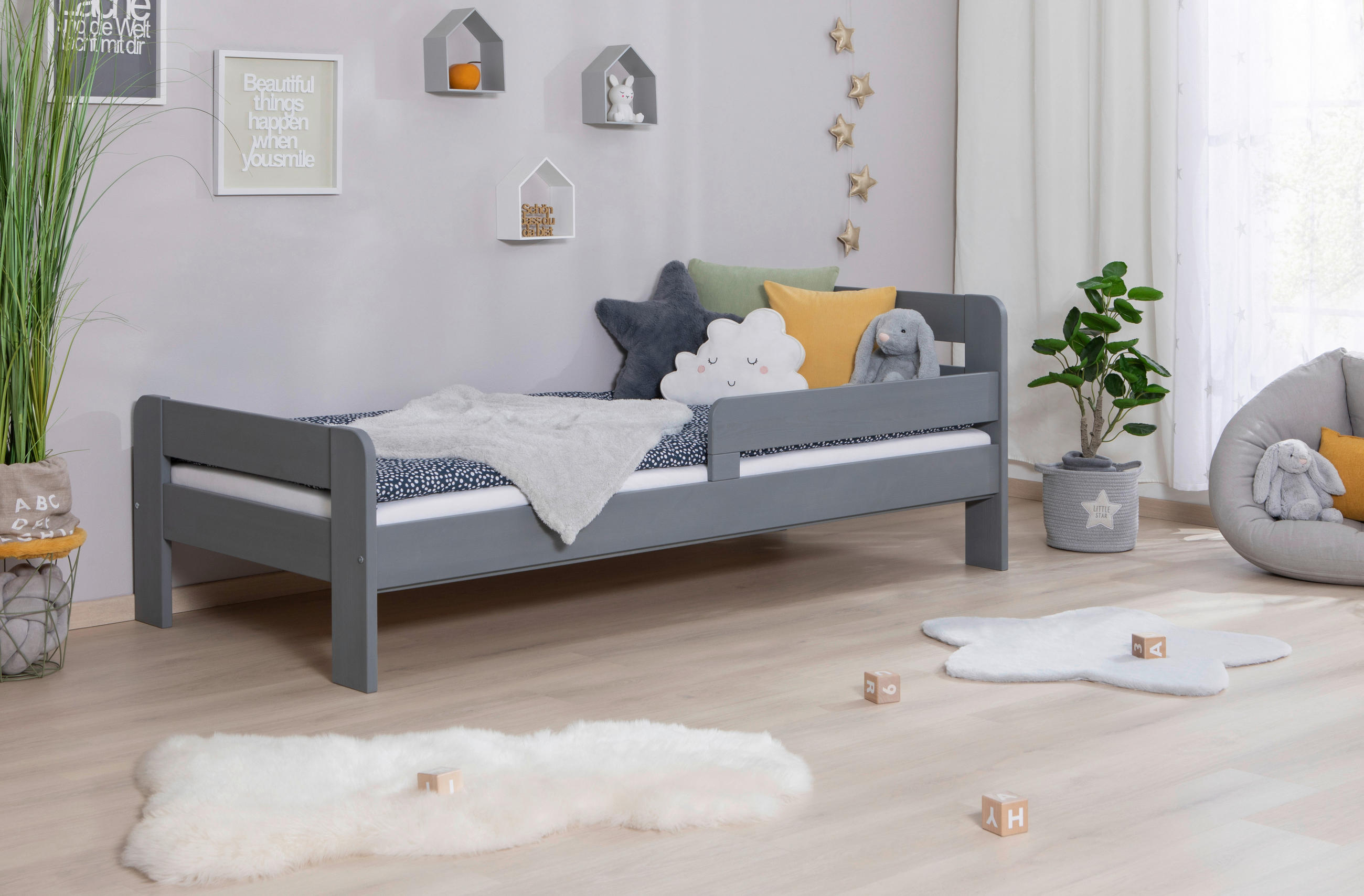 BETT 90/200 cm  in Hellgrau  - Hellgrau, MODERN, Holz/Textil (90/200cm) - MID.YOU