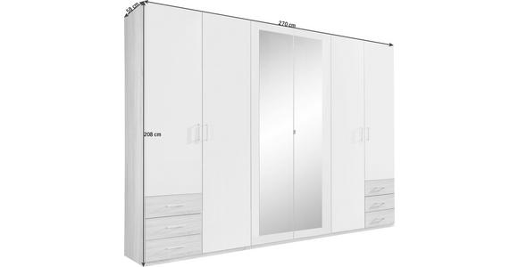 KLEIDERSCHRANK  in Weiß, Eichefarben  - Eichefarben/Alufarben, Design, Glas/Holzwerkstoff (270/208/58cm) - Carryhome