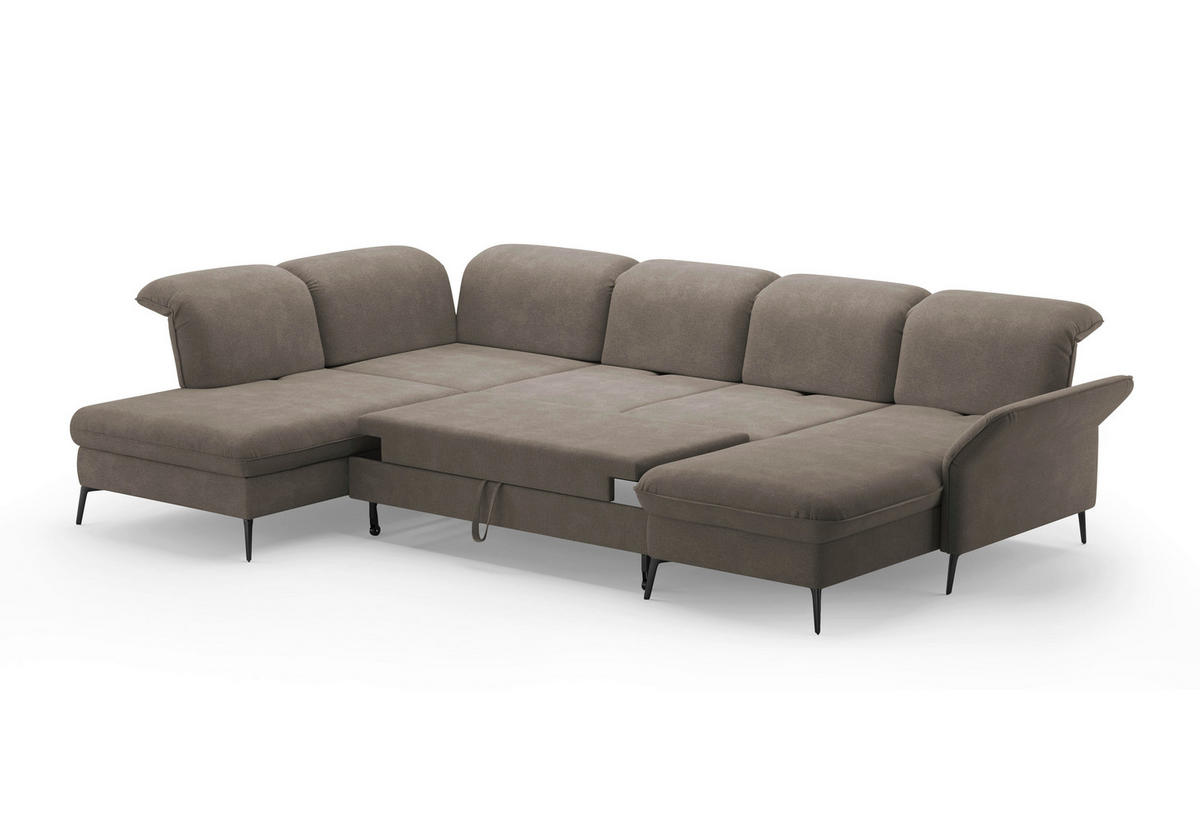 WOHNLANDSCHAFT Schlammfarben Flachgewebe  - Schlammfarben/Schwarz, KONVENTIONELL, Textil/Metall (231/359/198cm) - Sit & More