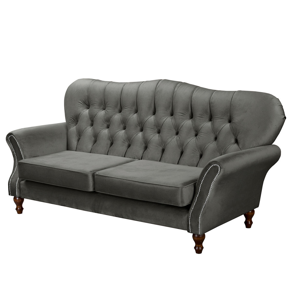 3-SITZER-SOFA Jersey in Velours Graphitfarben  - Dunkelbraun/Graphitfarben, Design, Holz/Textil (210/98/95cm) - P & B