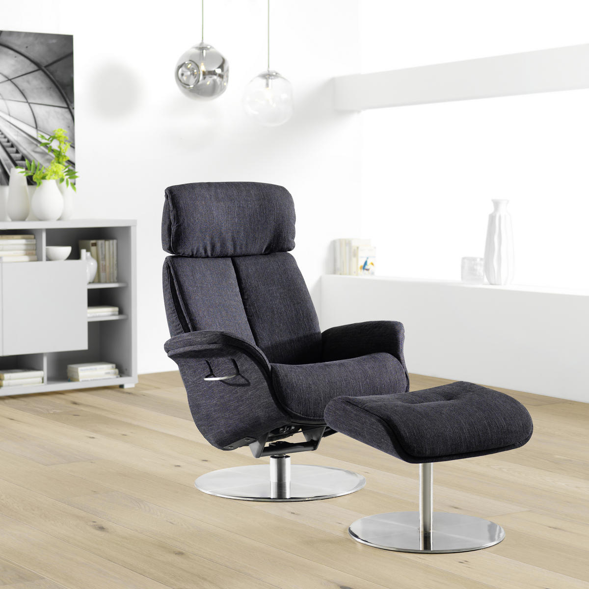 RELAXSESSEL Flachgewebe Relaxfunktion, Kopfteilverstellung    - Schwarz, Design, Textil/Metall (76/104-113/84cm) - Welnova