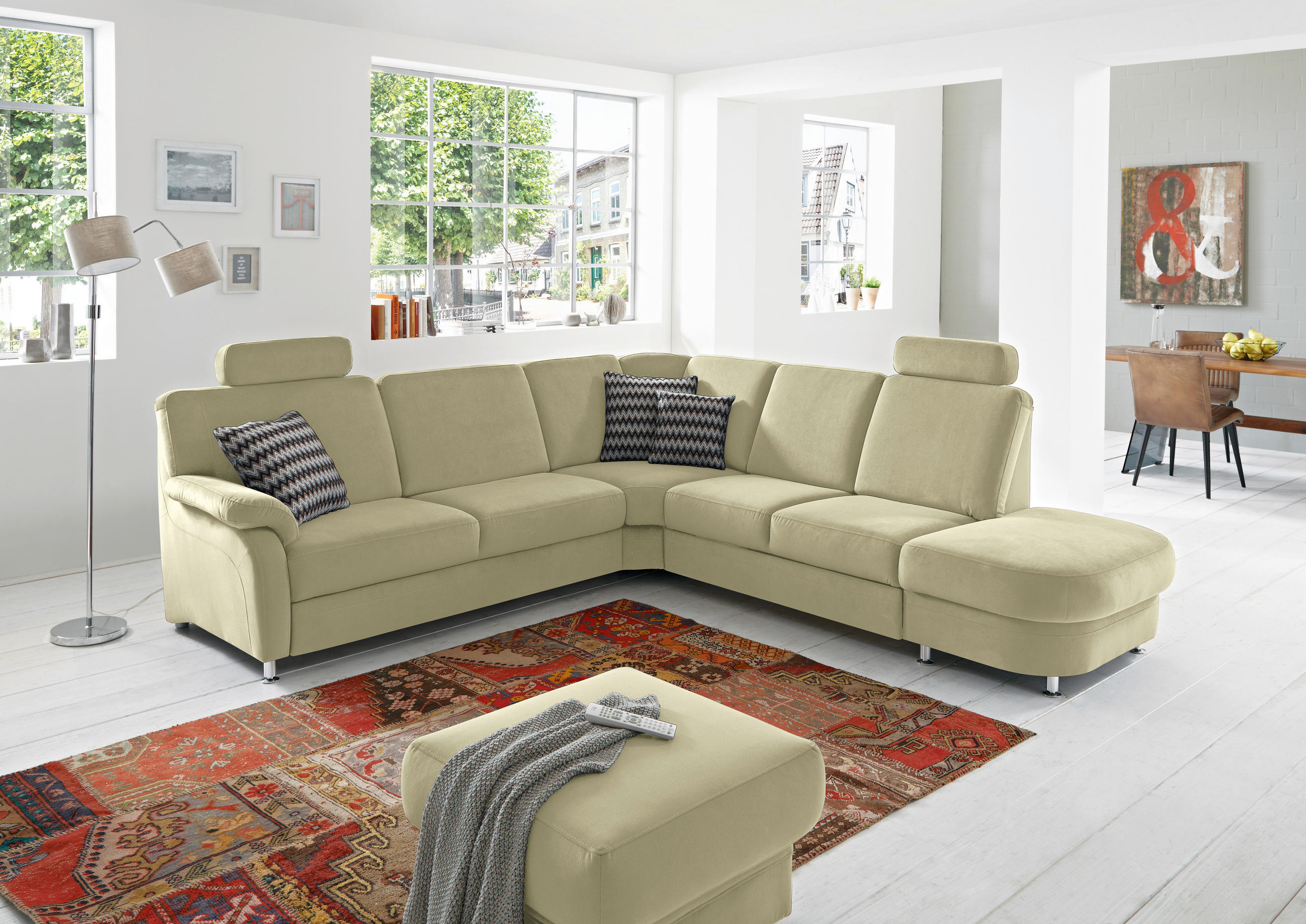 ECKSOFA in Flachgewebe Grün  - Alufarben/Grün, Konventionell, Textil/Metall (269/287cm) - Beldomo System