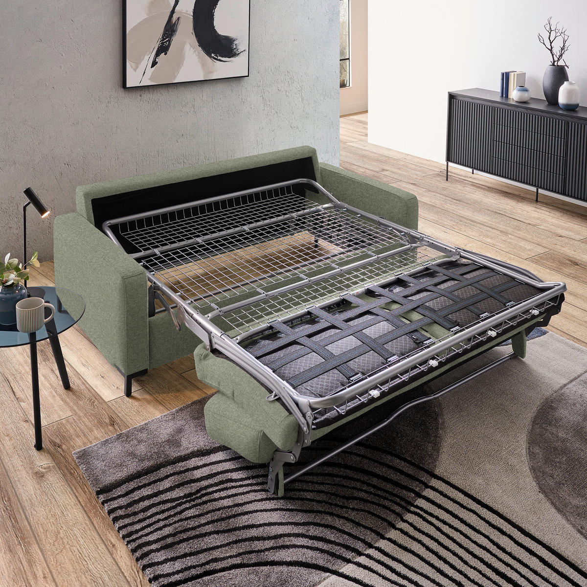 SCHLAFSOFA in Webstoff Grün  - Schwarz/Grün, KONVENTIONELL, Textil/Metall (187/84/97cm) - Welnova
