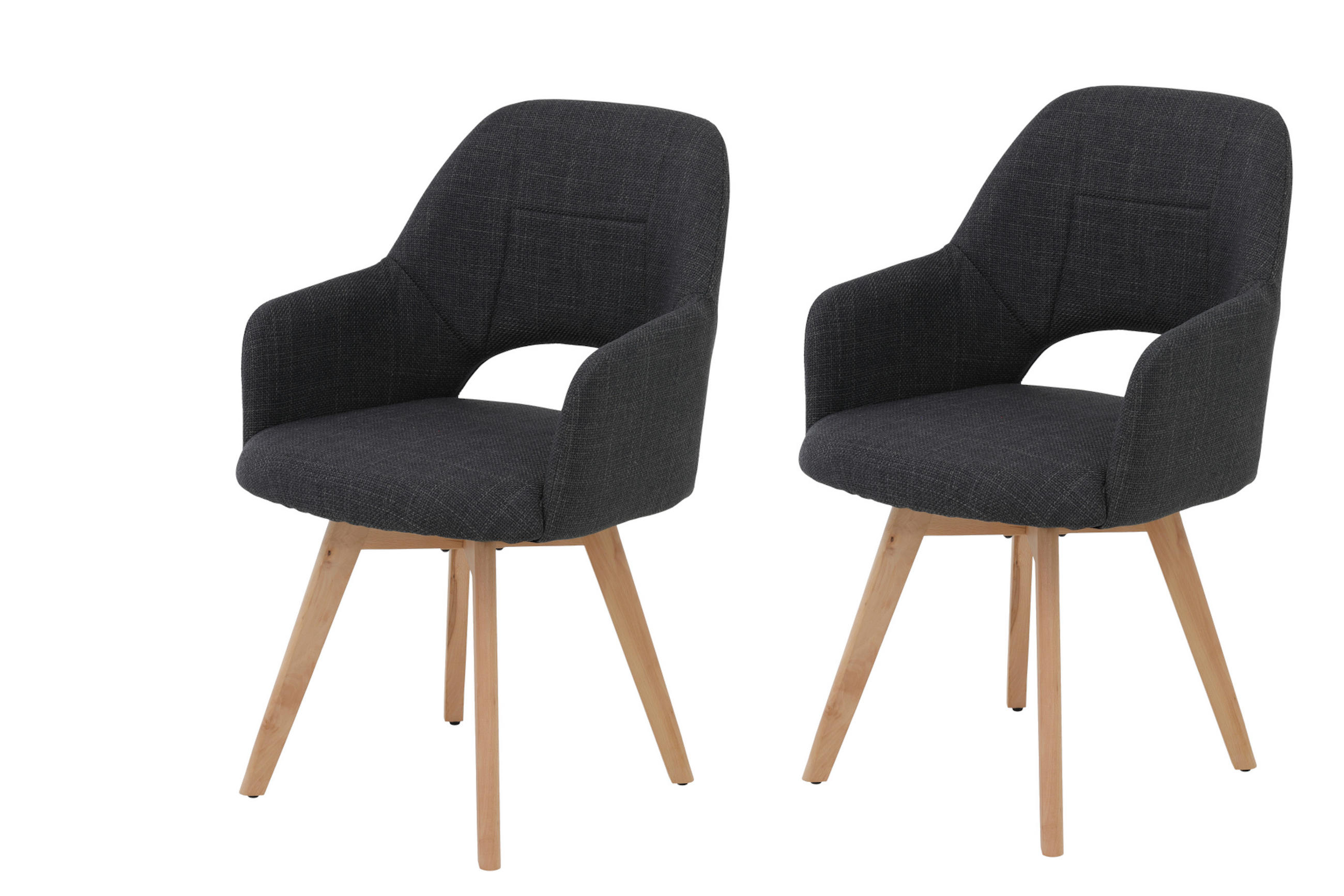 SESSELSET in Webstoff, Mikrofaser Anthrazit  - Anthrazit/Buchefarben, MODERN, Holz/Textil (57/88/61cm) - P & B