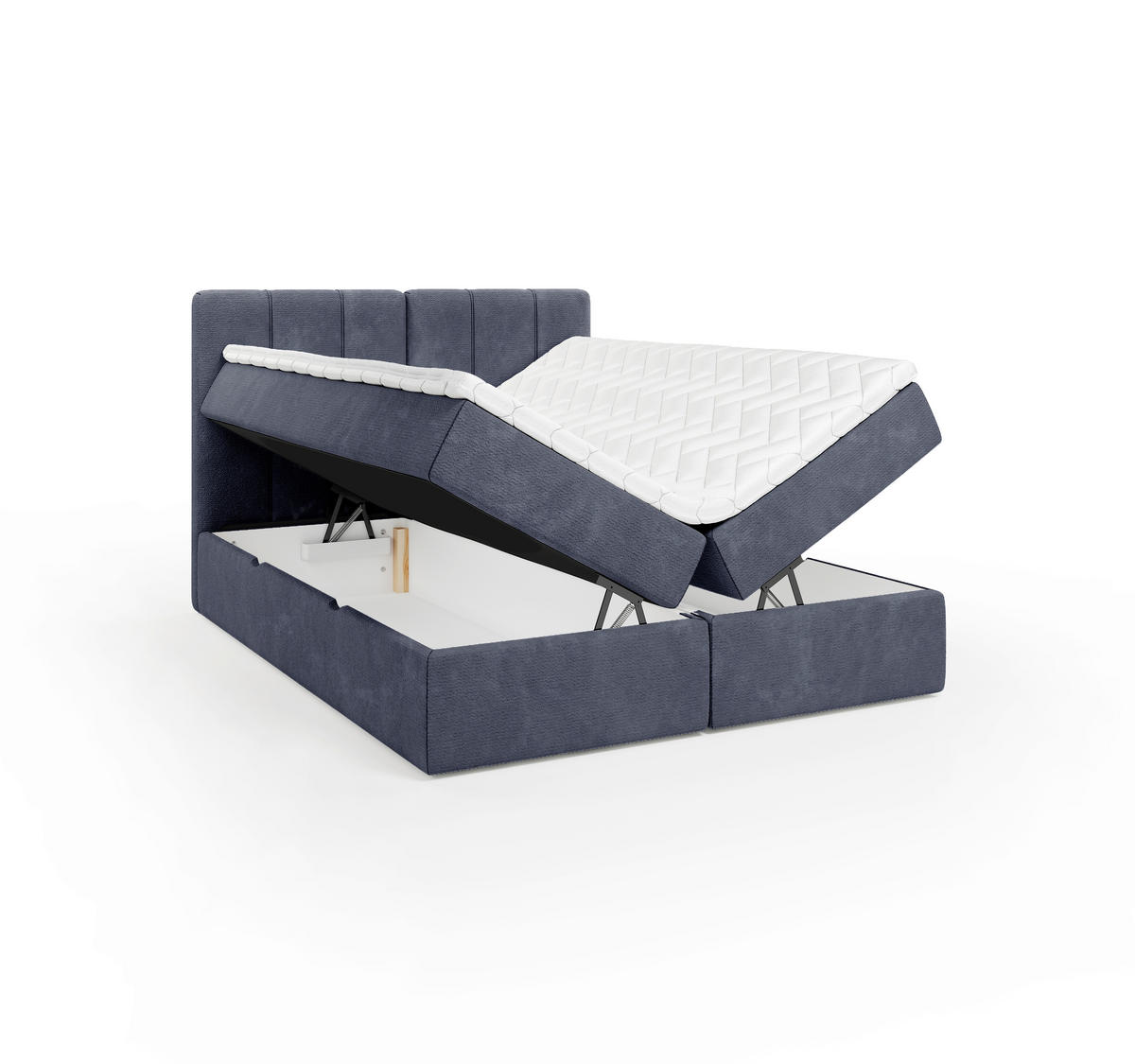 BOXBETT 160/200 cm,  in Dunkelblau, gepolstertes Kopfteil, Bettkasten, Topper, Matratze, H3 = fest  - Schwarz/Dunkelblau, Design, Holzwerkstoff/Kunststoff (160/200cm) - Esposa
