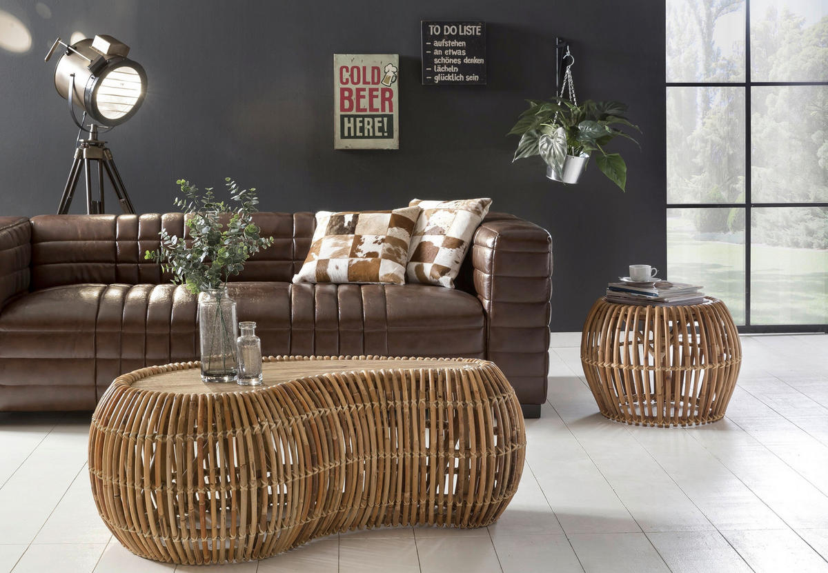 COUCHTISCH Rattan, Teakholz massiv 120/80/45 cm Freiform Naturfarben  - Naturfarben, Design, Holz (120/80/45cm) - MID.YOU
