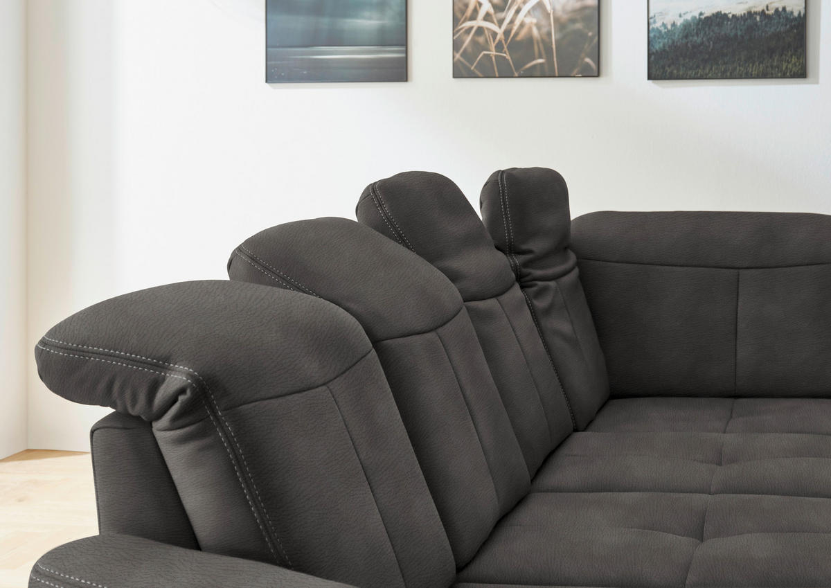 WOHNLANDSCHAFT in Mikrofaser Grau  - Wildeiche/Beige, Konventionell, Holz/Textil (185/343/243cm) - Voleo